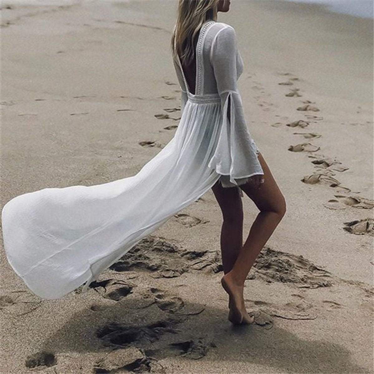 Robe Maxi Dos Nu Manches Longues Femme