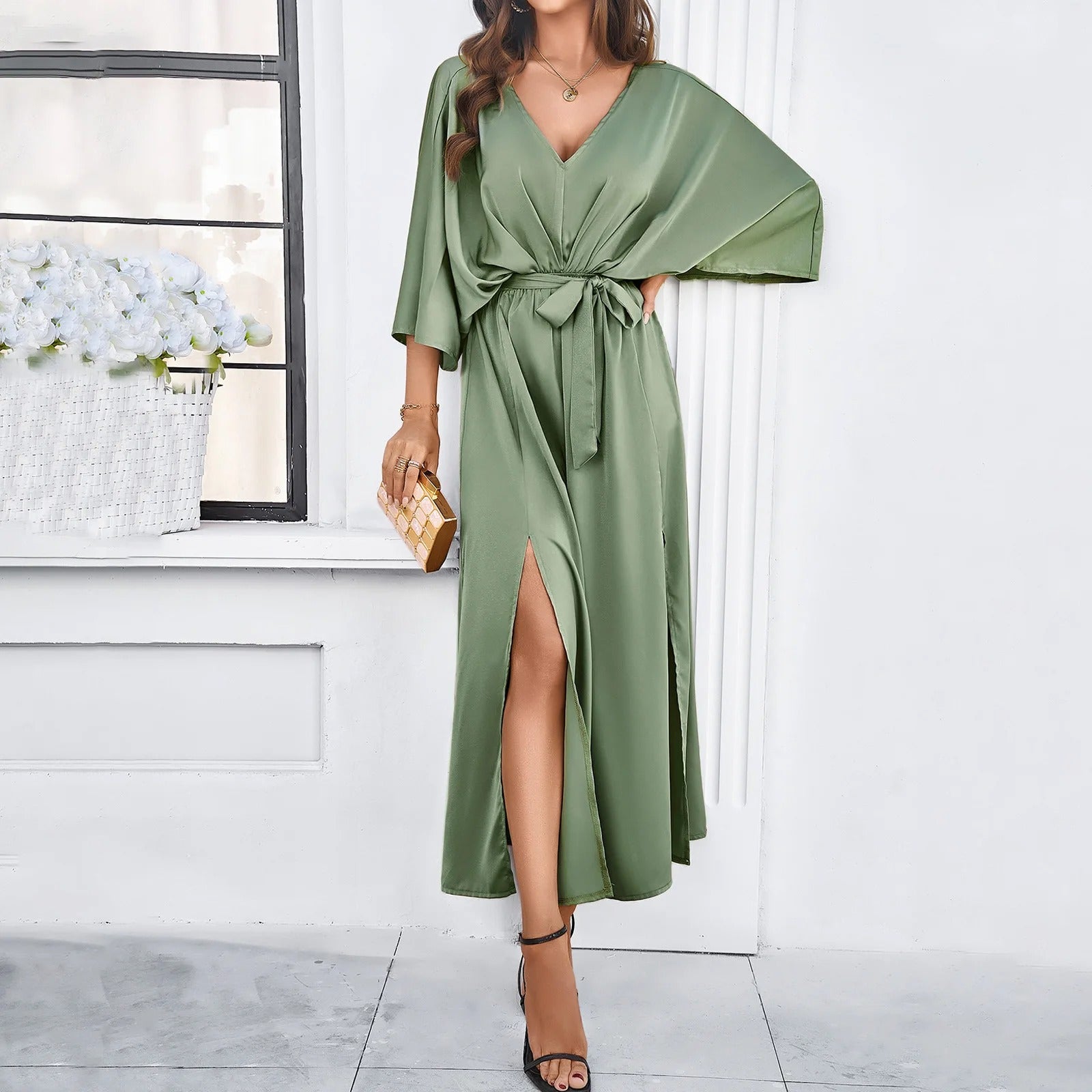 Robe maxi été femme col V coupe ample