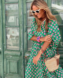 Robe maxi fleurie col V manches bouffantes femme