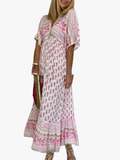 Robe Maxi Imprimée Femme Décolleté V Manches Courtes