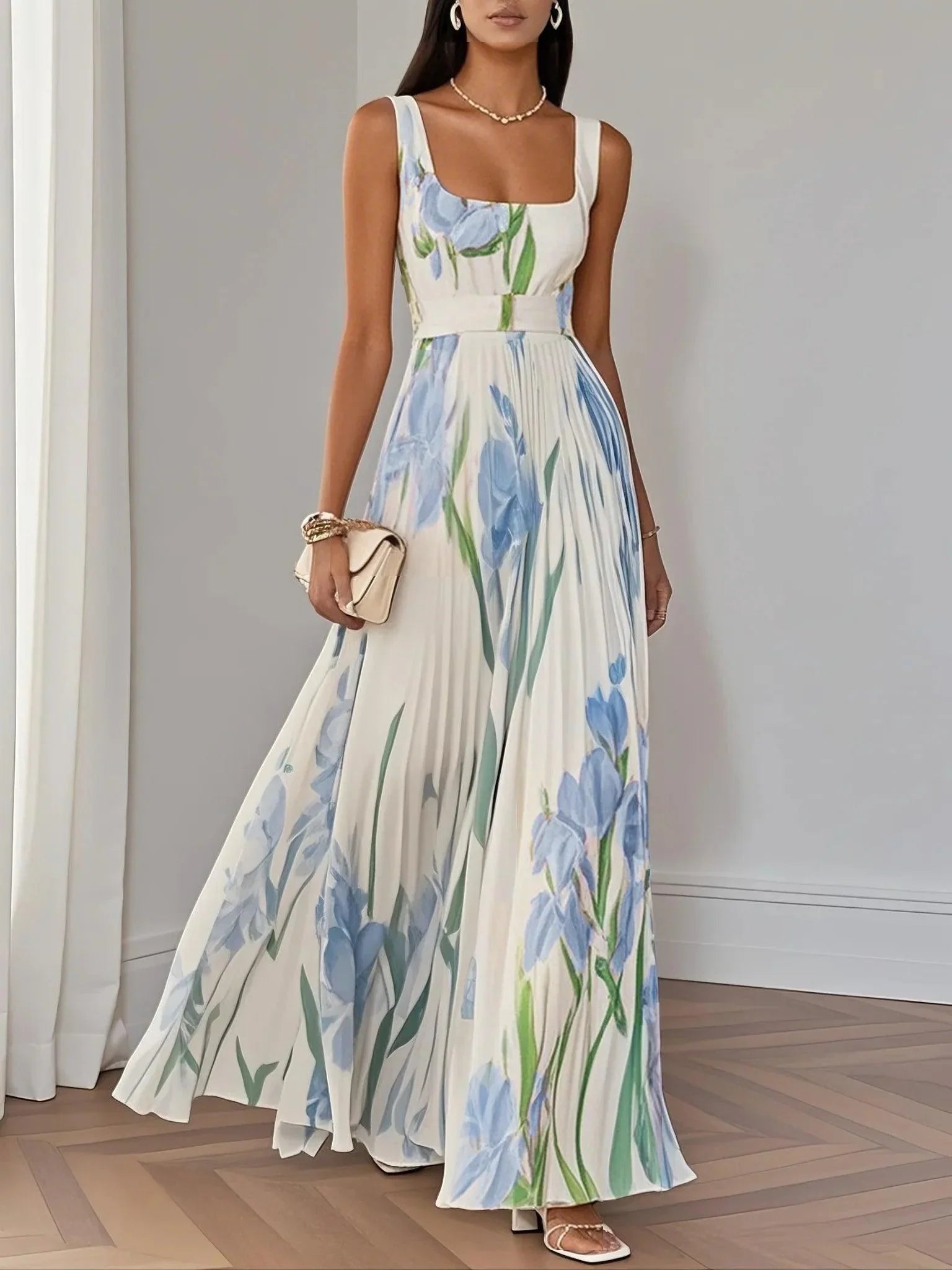 Robe Maxi Plissée Fleurie Femme