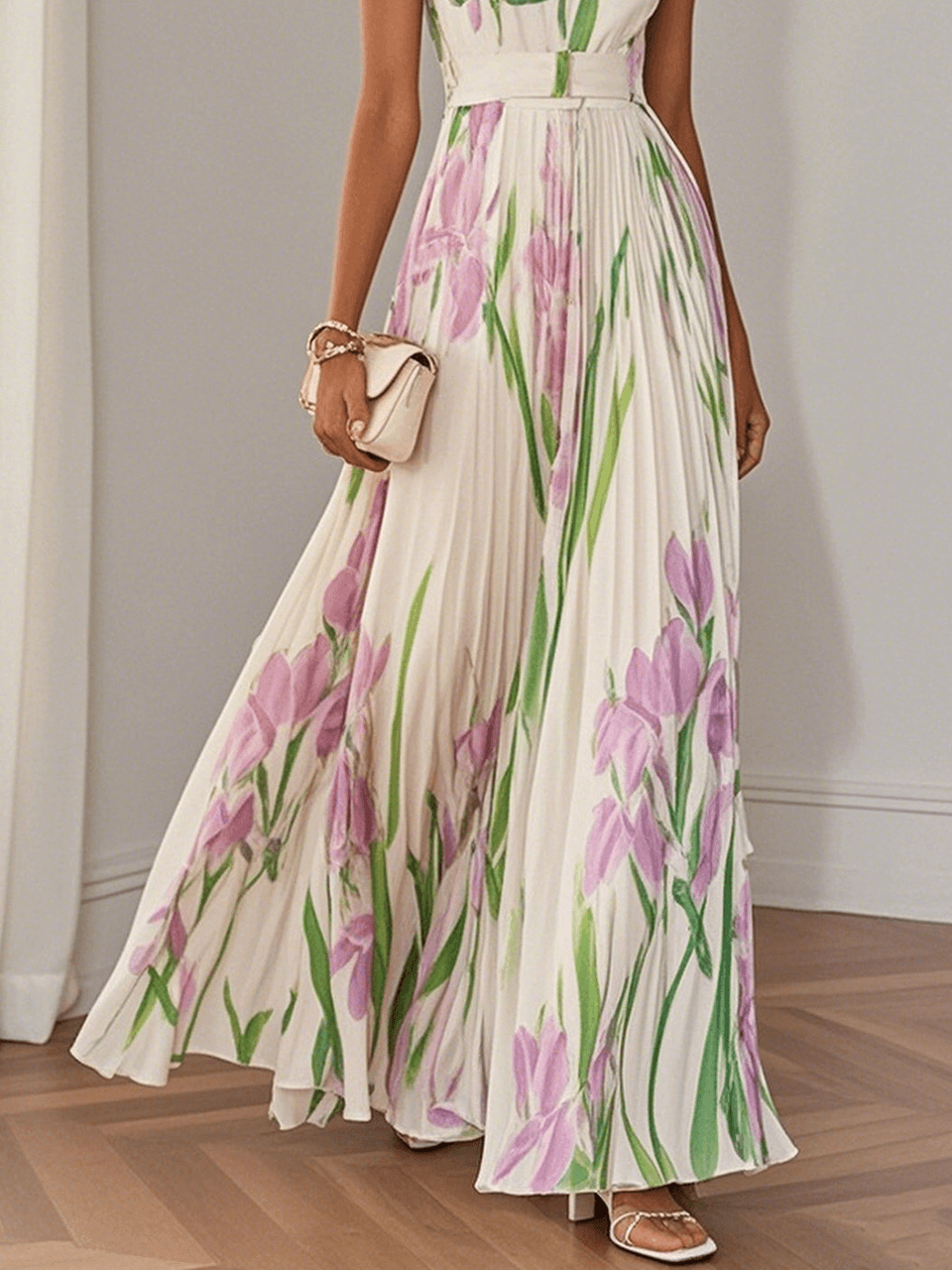Robe Maxi Plissée Fleurie Femme