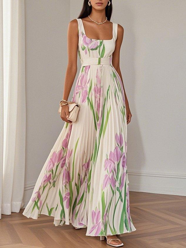Robe Maxi Plissée Fleurie Femme