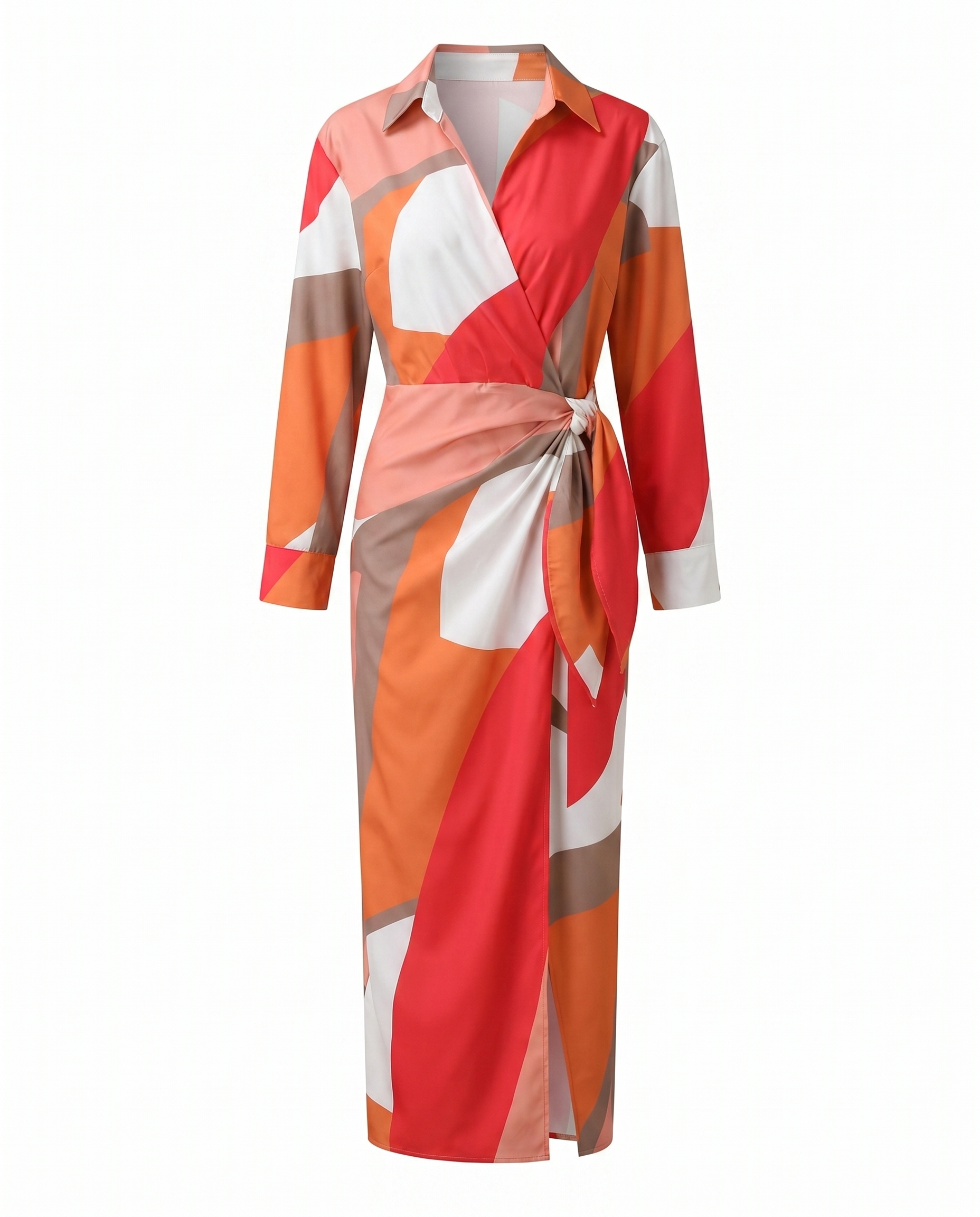 Robe maxi portefeuille femme manches longues col V imprimé végétal