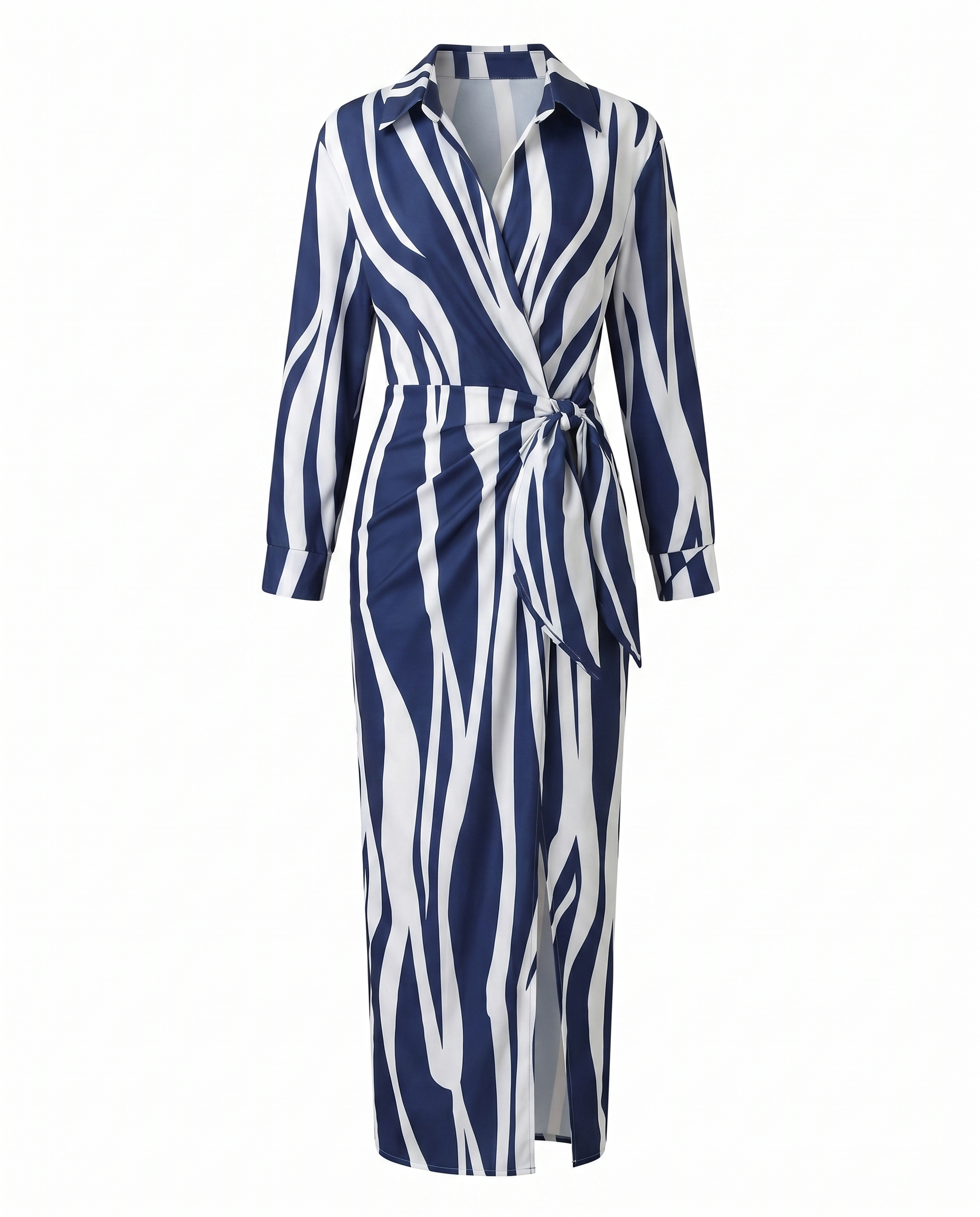 Robe maxi portefeuille femme manches longues col V imprimé végétal