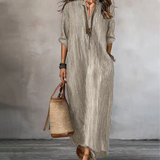 Robe maxi rayée col V femme manches longues