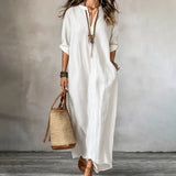 Robe maxi rayée col V femme manches longues