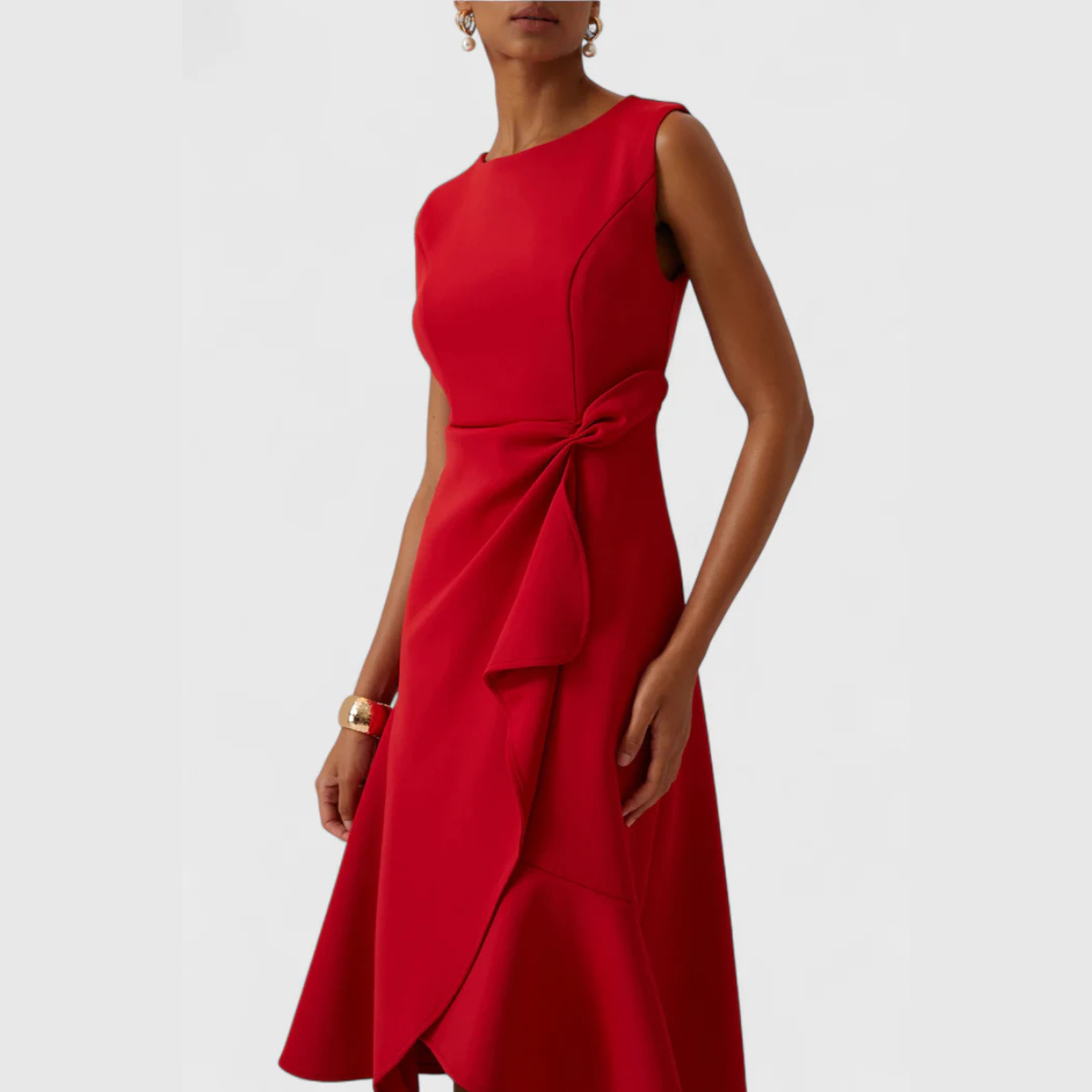Robe Midi Asymétrique Drapée Sans Manches Femme