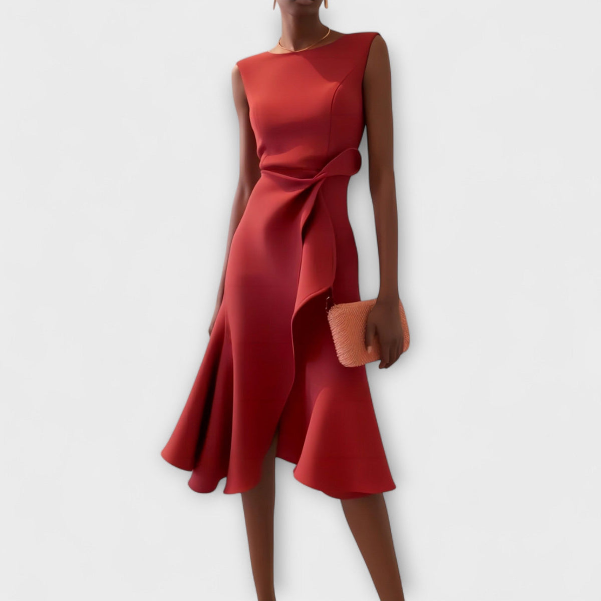 Robe Midi Asymétrique Drapée Sans Manches Femme