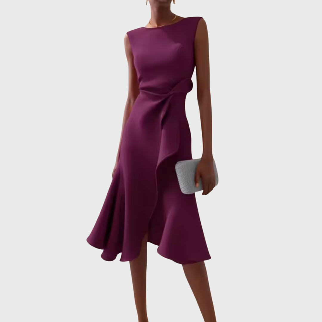 Robe Midi Asymétrique Drapée Sans Manches Femme