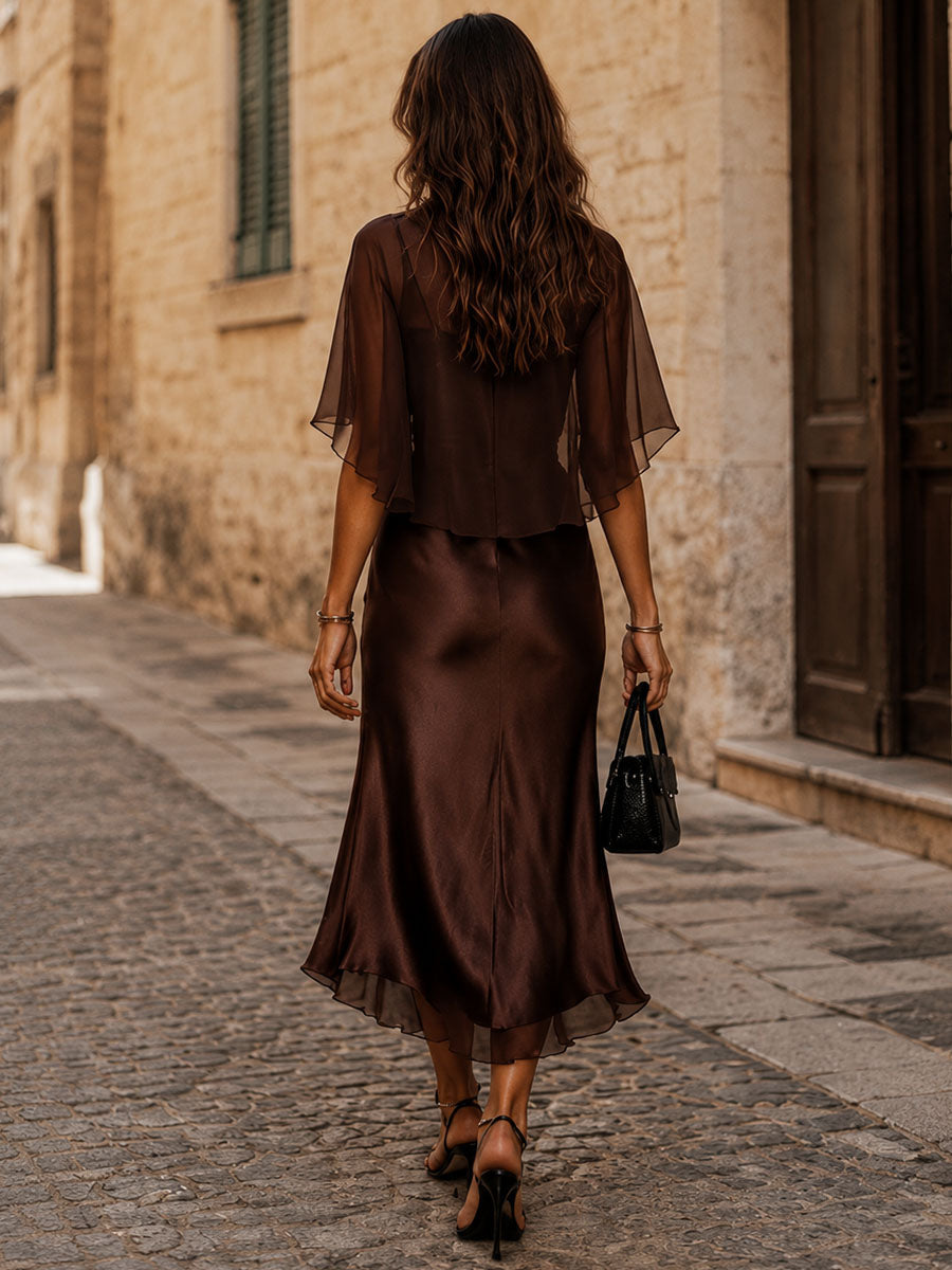 Robe Midi Femme Mousseline Doublée