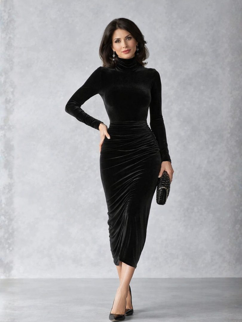 Sylvie - Robe Velours Col Roulé