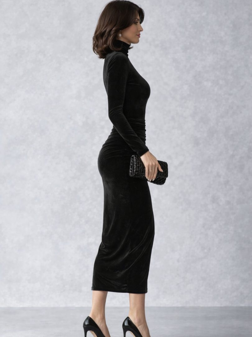 Sylvie - Robe Velours Col Roulé