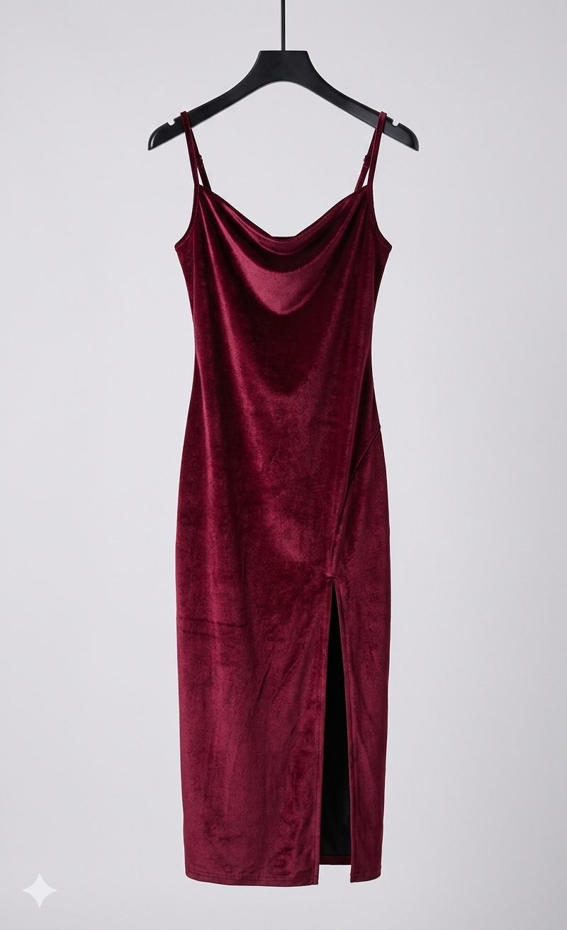 Lucie - Robe Midi Velours Fendue