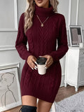 Robe pull col roulé femme en maille torsadée