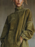 Robe Pull Col Roulé Suédine Franges Femme