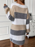 Robe pull en maille femme rayée mini