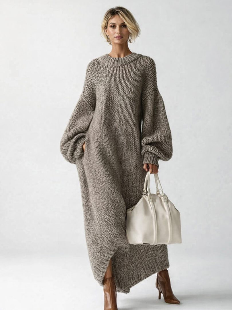 Robe pull oversize femme maxi maille épaisse - Gris