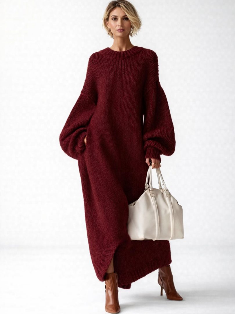 Robe pull oversize femme maxi maille épaisse - Bordeaux
