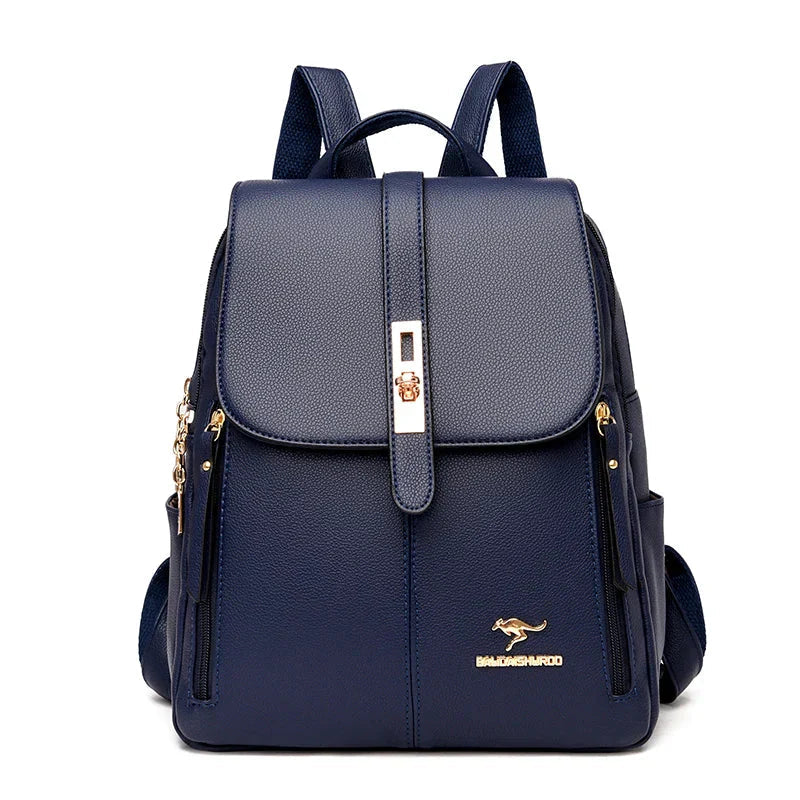 Sac à dos en cuir femme avec fermeture à verrou - Bleu