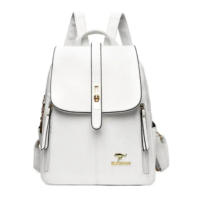 Sac à dos en cuir femme avec fermeture à verrou - Blanc