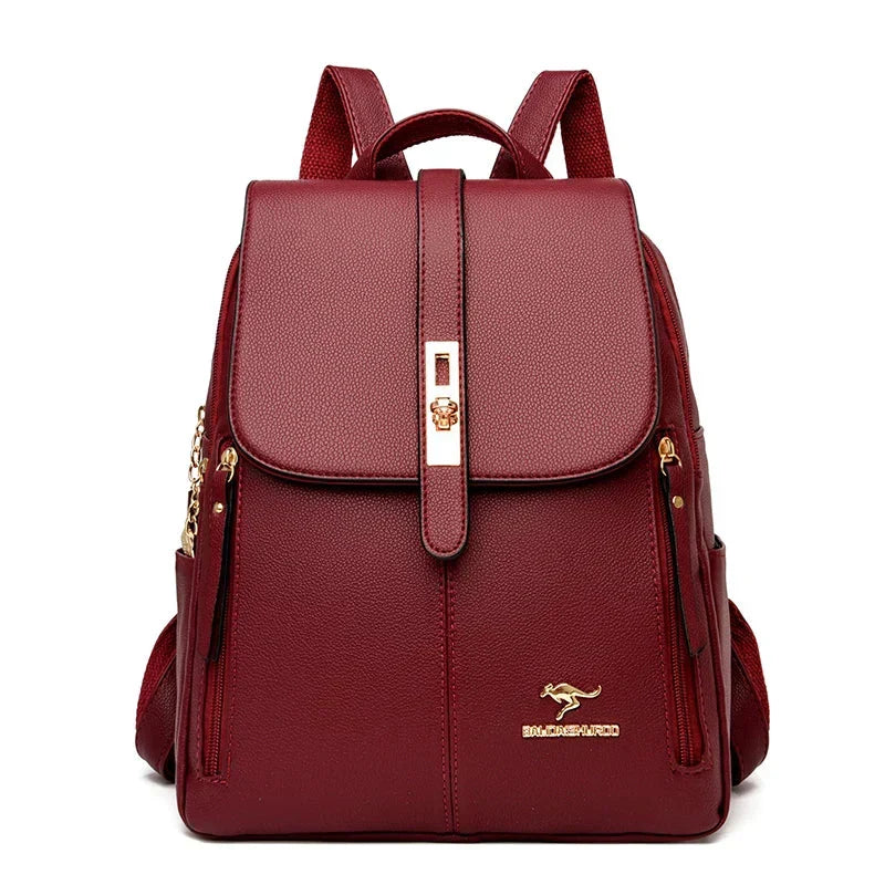 Sac à dos en cuir femme avec fermeture à verrou - Bordeaux