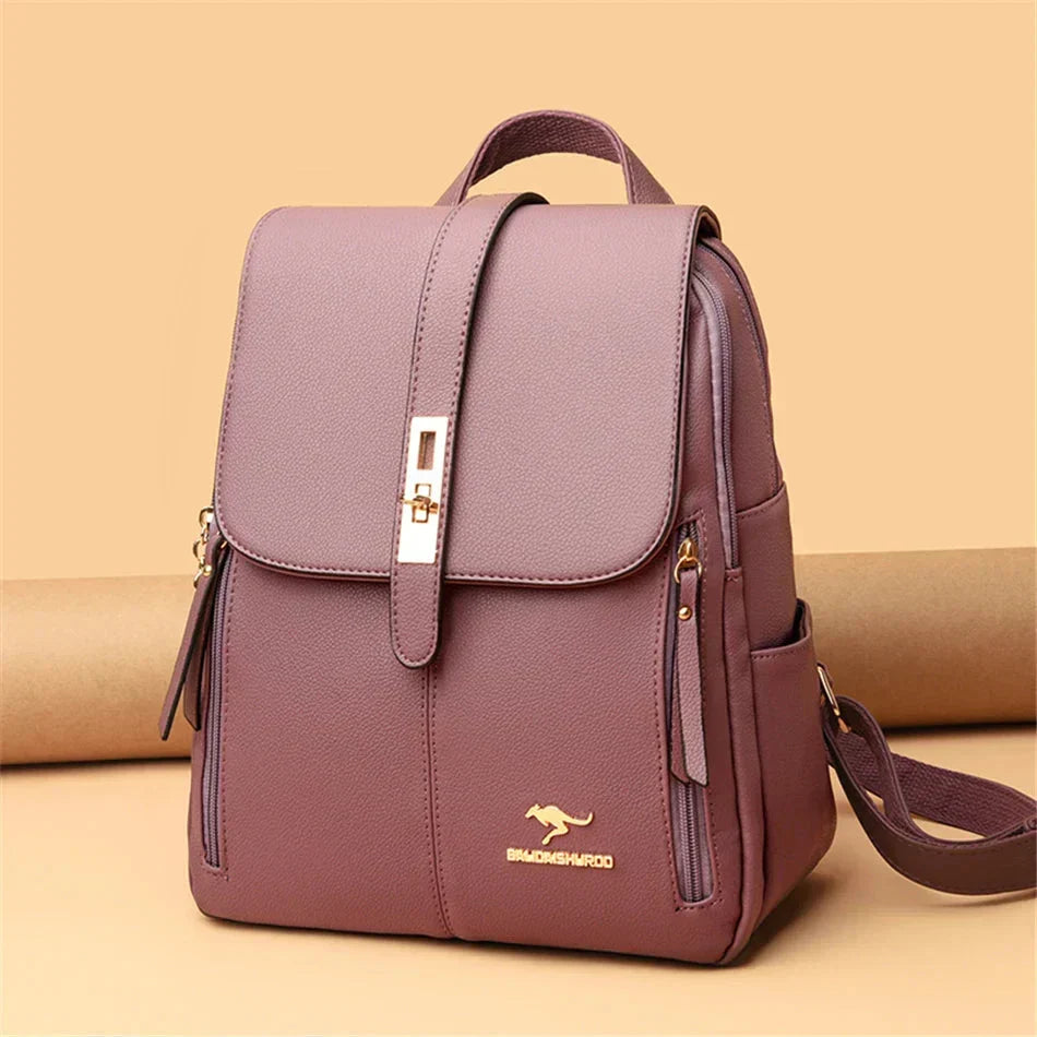 Sac à dos en cuir femme avec fermeture à verrou - Violet