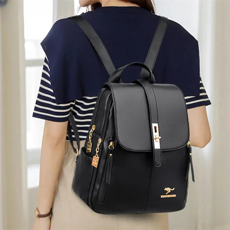 Sac à dos en cuir femme avec fermeture à verrou