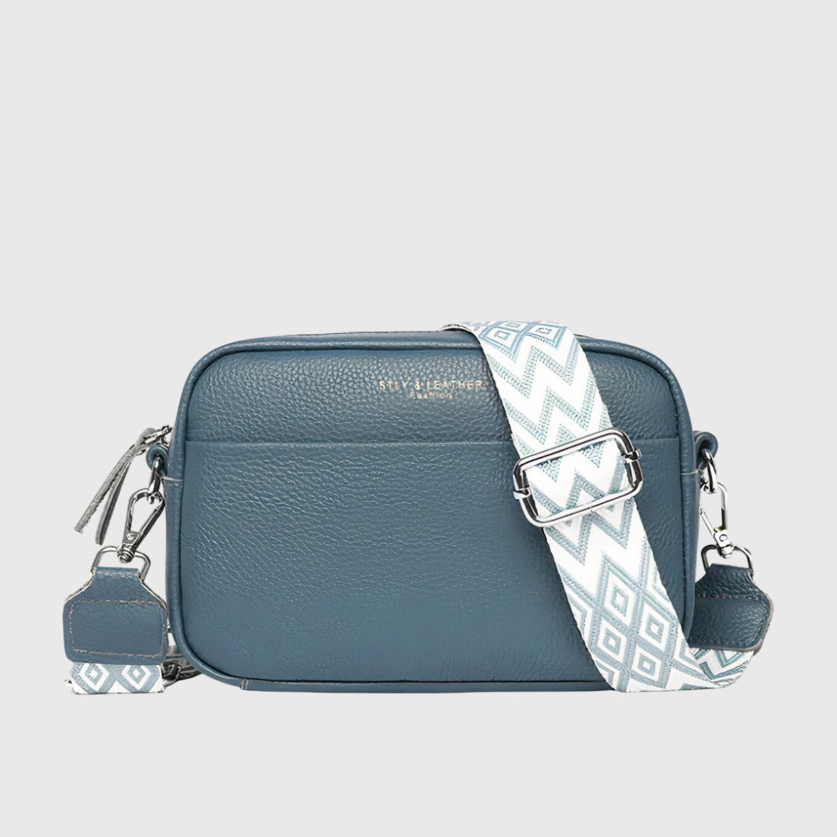 Sac bandoulière en cuir femme à large sangle tressée - Bleu