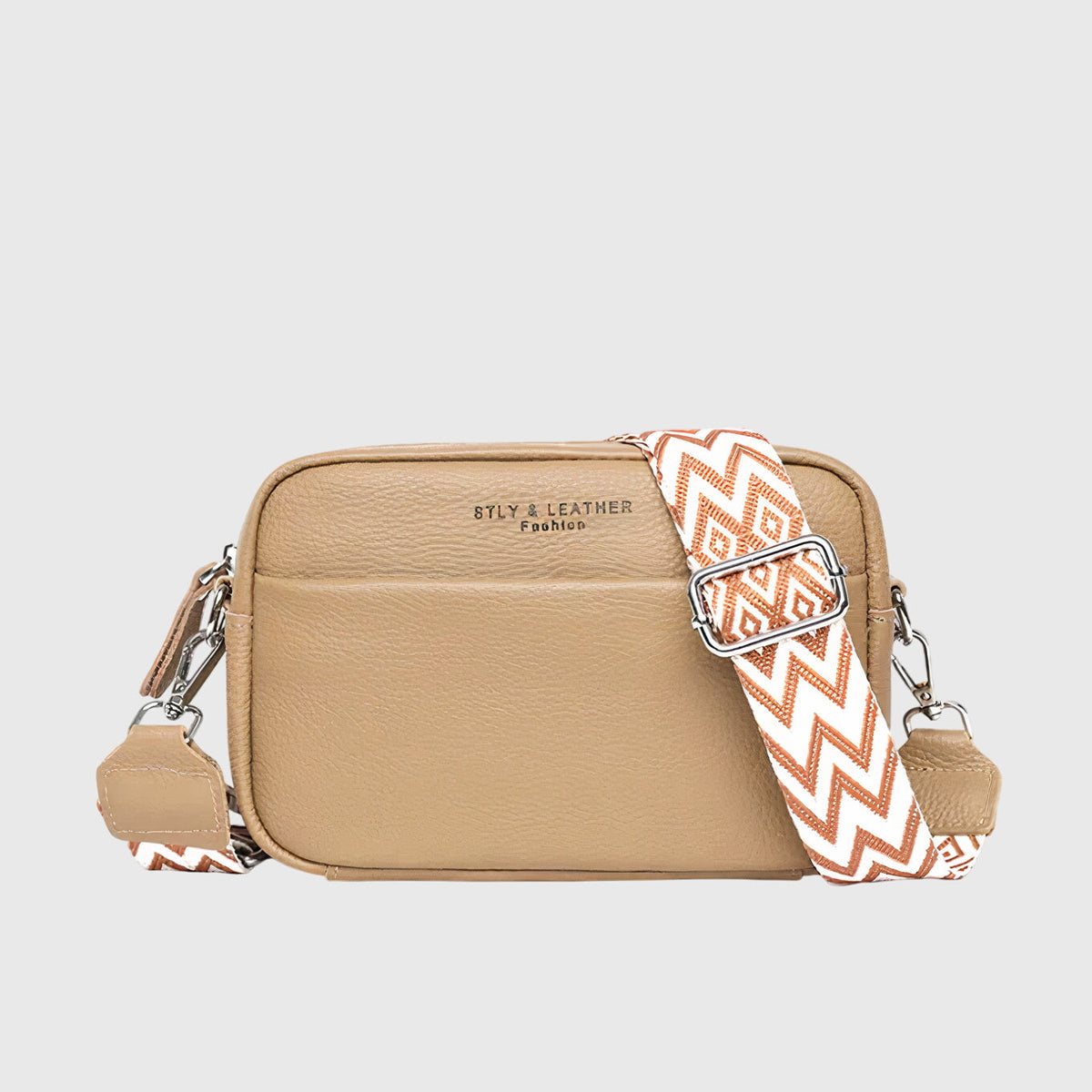 Sac bandoulière en cuir femme à large sangle tressée - Kaki