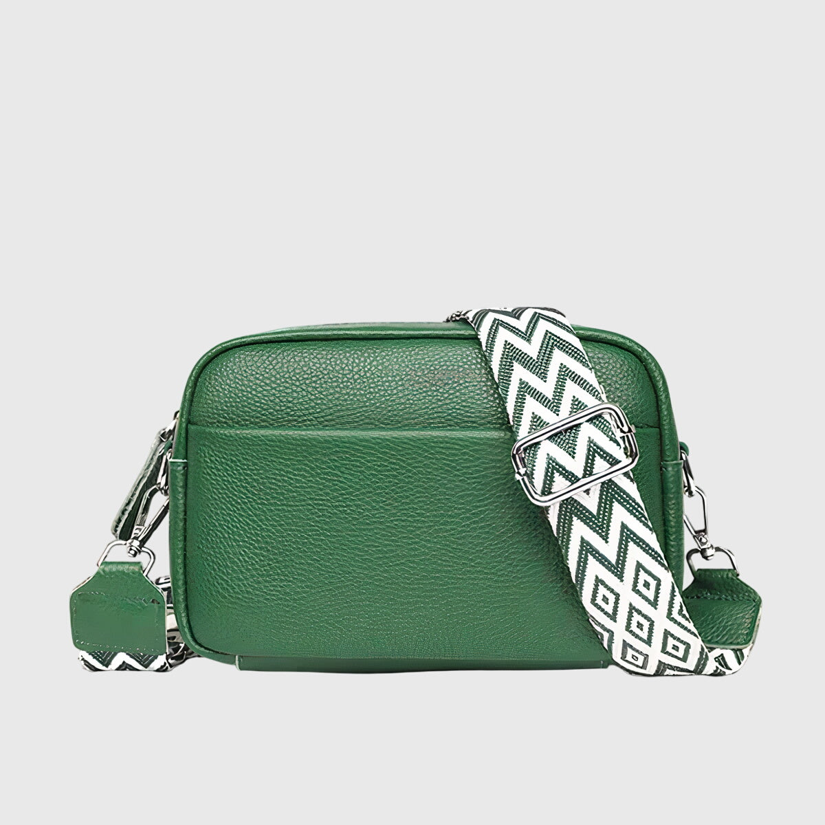 Sac bandoulière en cuir femme à large sangle tressée - Vert