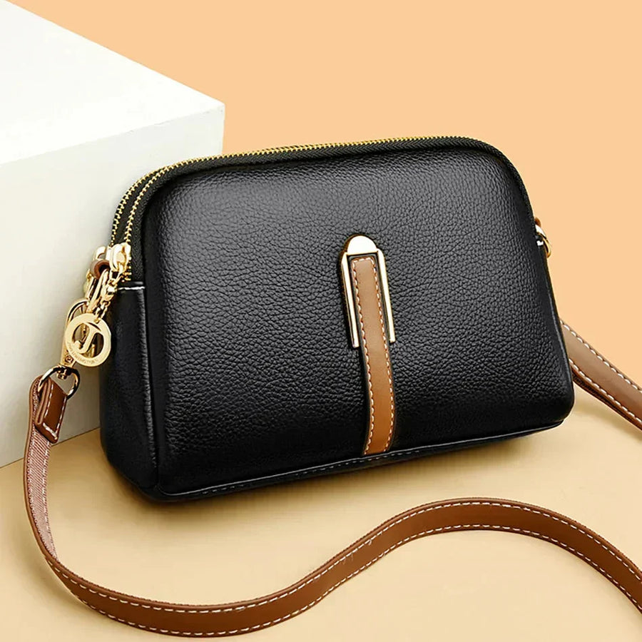 Sac Bandoulière Femme en Cuir Grainé Compact Double Zip