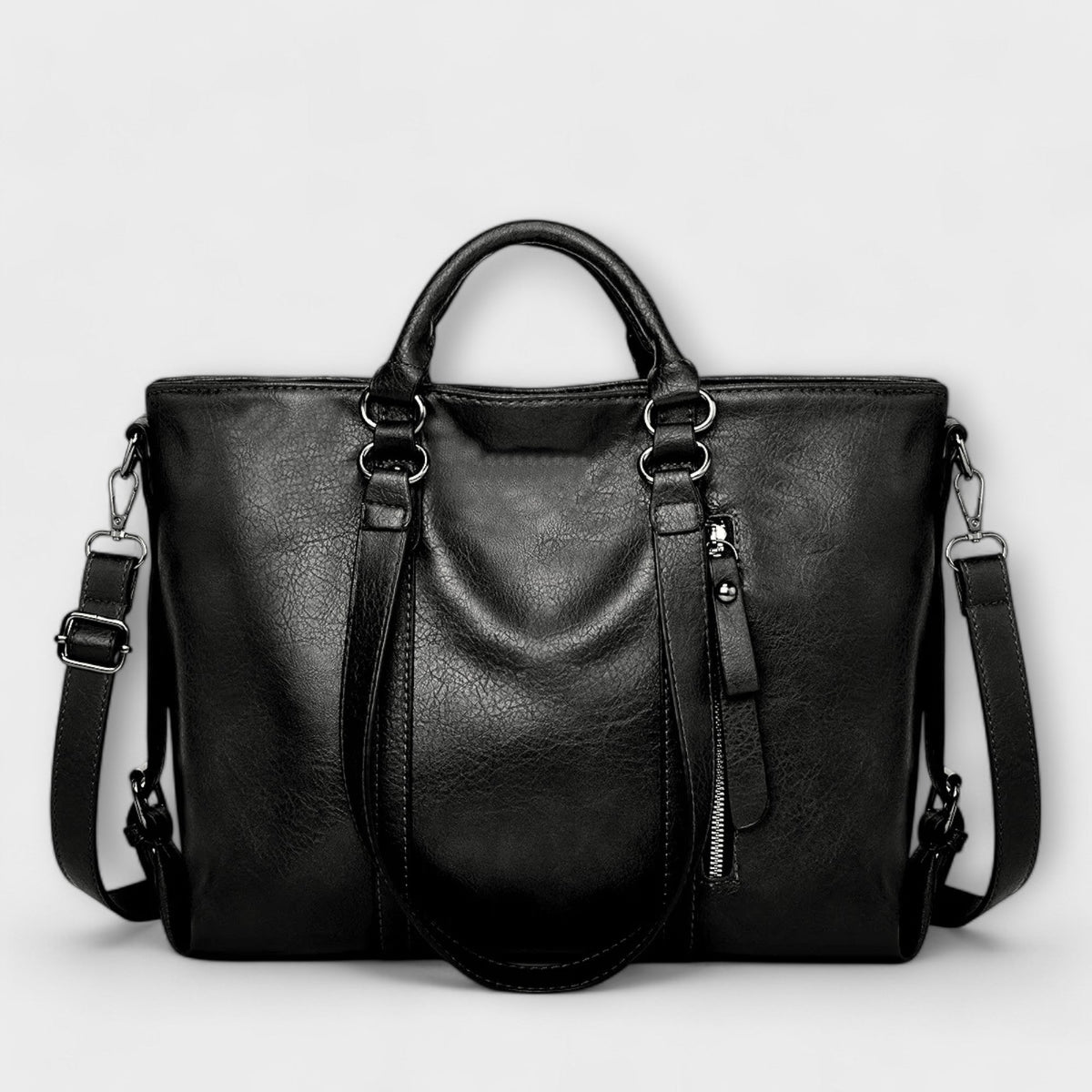 Sac Cabas en Cuir Femme Grand Format - Noir