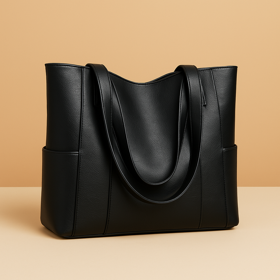 Sac Cabas Femme en Cuir Grand Format Poches Latérales Anses Plates