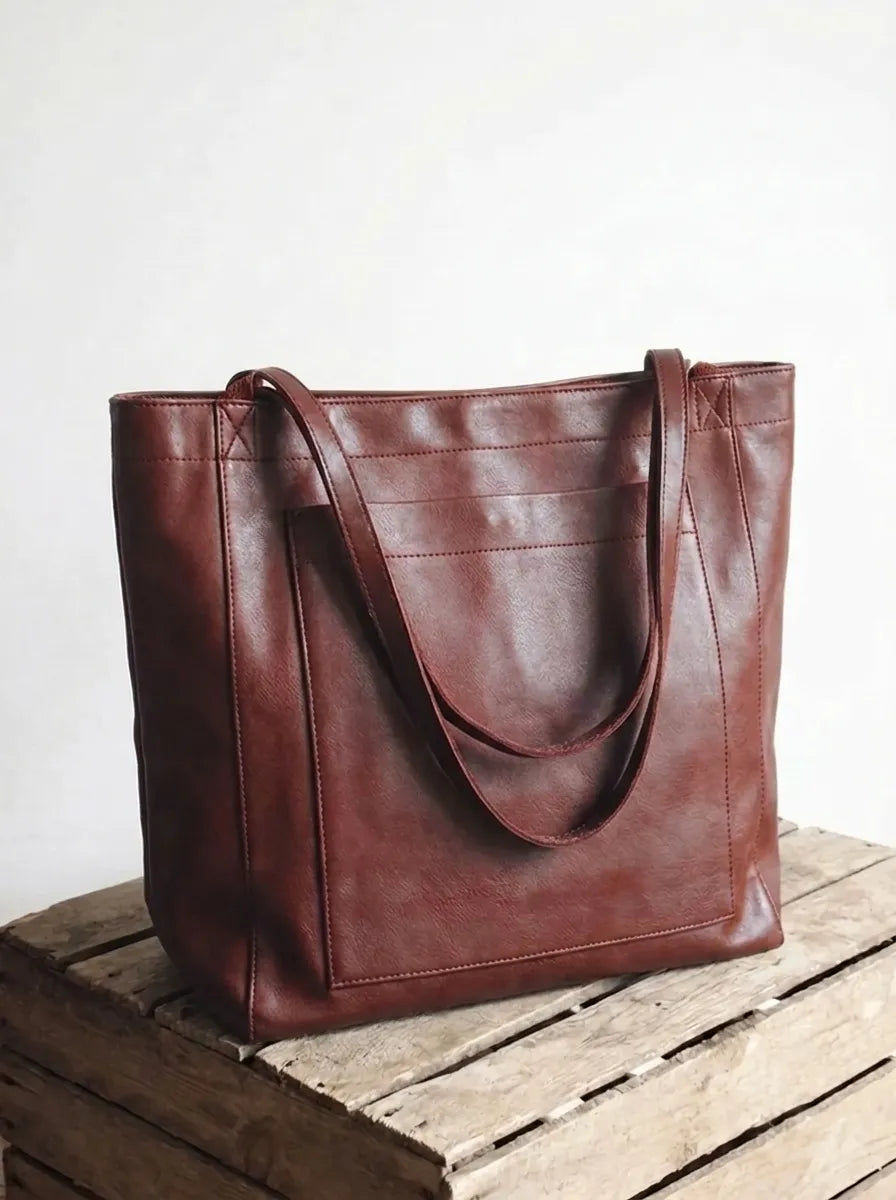 Sac Cabas Femme Similicuir Compartiments Organisés - Marron Foncé