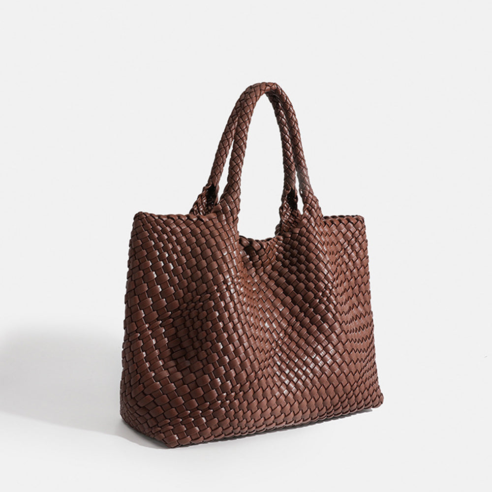 Sac Cabas Femme Tressé Effet Cuir - Coffee Brown