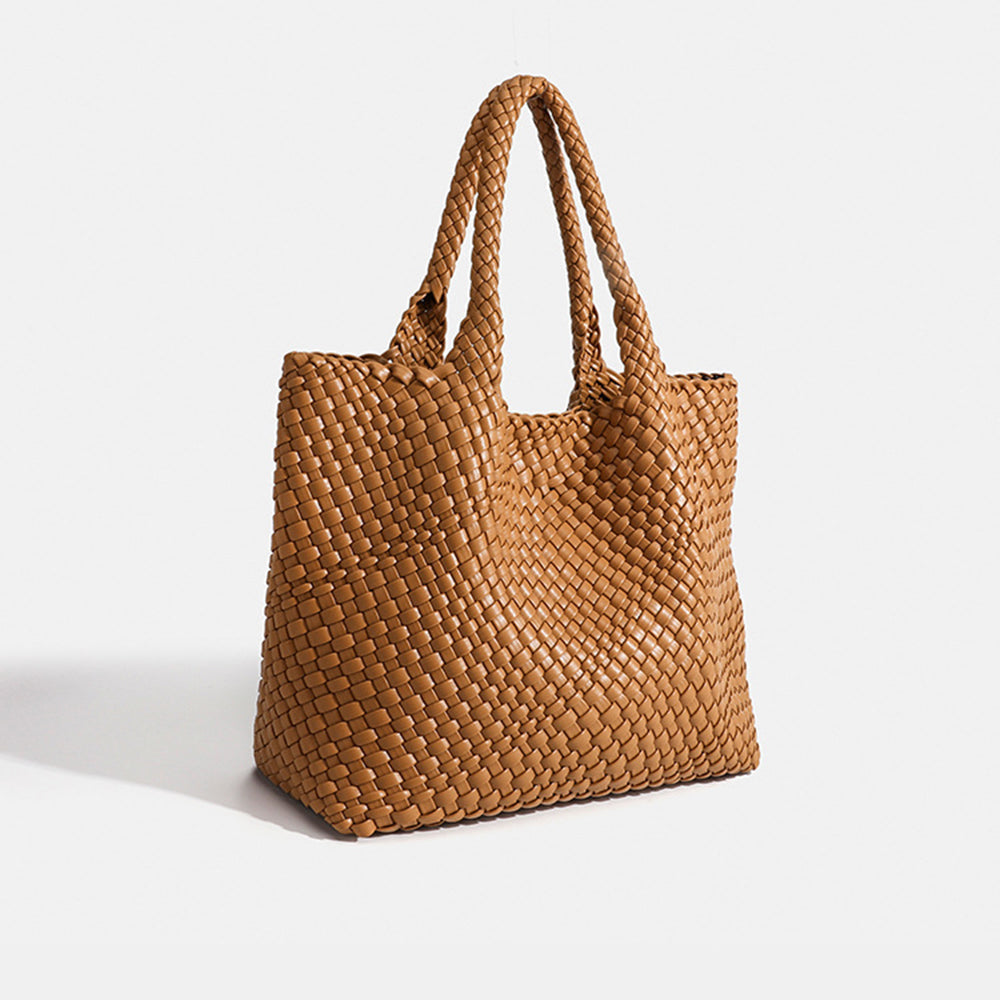 Sac Cabas Femme Tressé Effet Cuir - Rust Brown