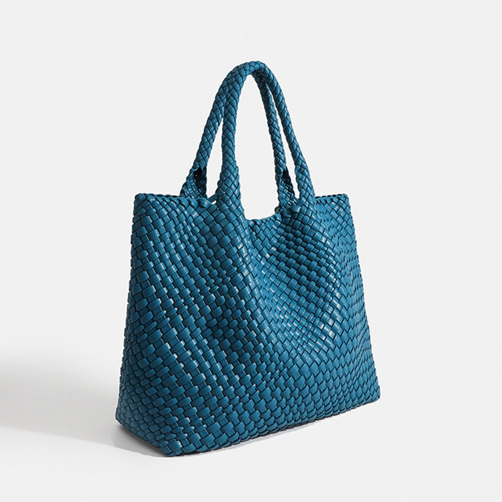 Sac Cabas Femme Tressé Effet Cuir - Bleu