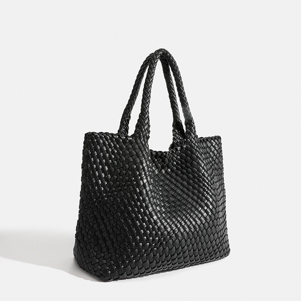 Sac Cabas Femme Tressé Effet Cuir - Noir