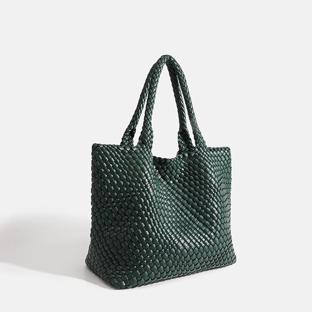 Sac Cabas Femme Tressé Effet Cuir - Vert Foncé
