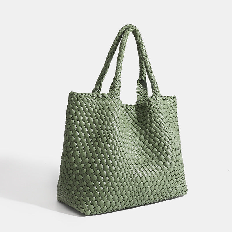 Sac Cabas Femme Tressé Effet Cuir - Vert Clair
