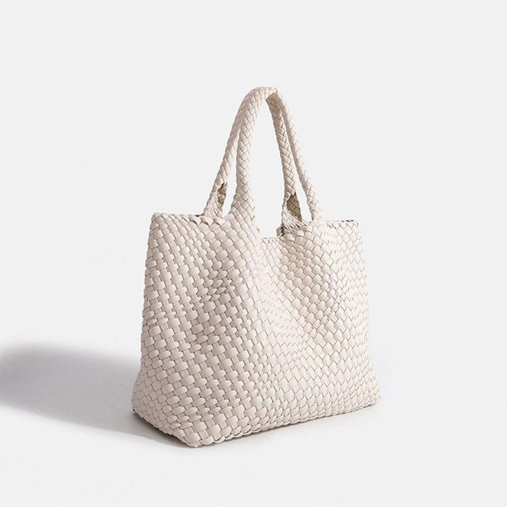 Sac Cabas Femme Tressé Effet Cuir - Off-White