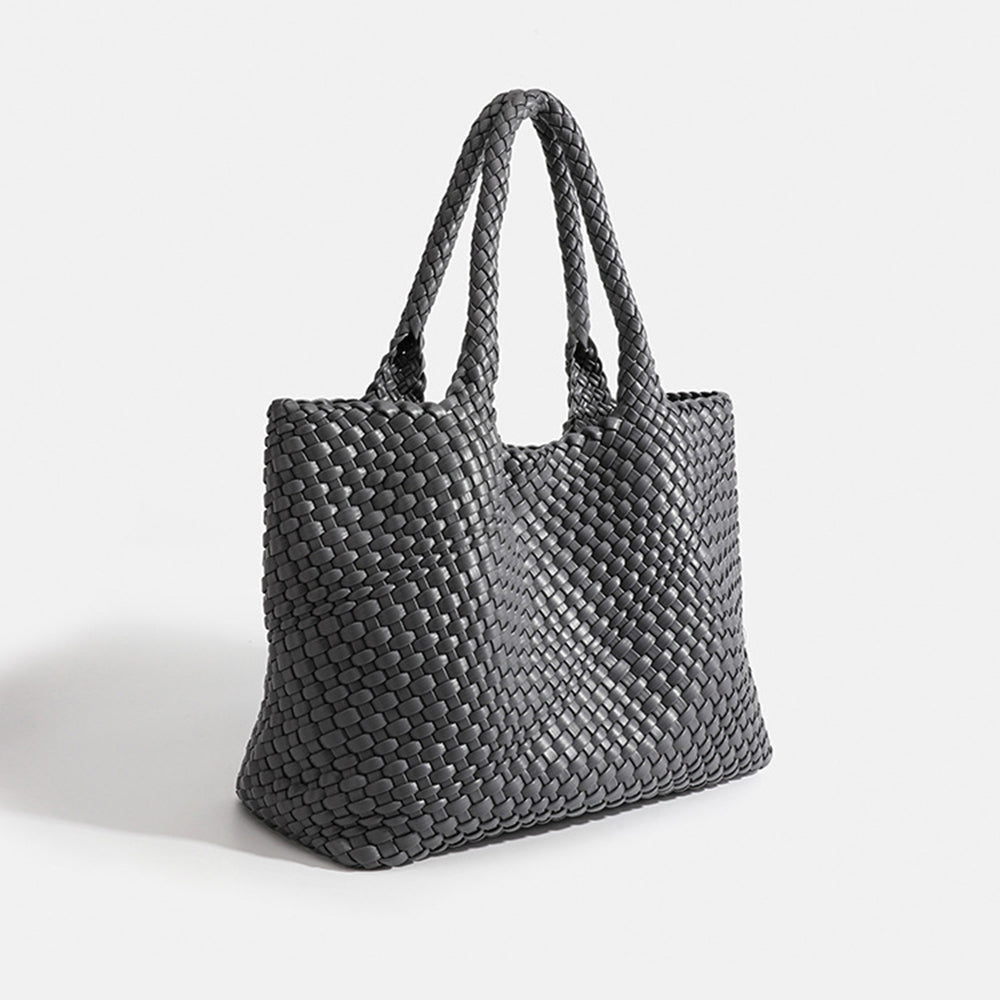Sac Cabas Femme Tressé Effet Cuir - Gris Foncé