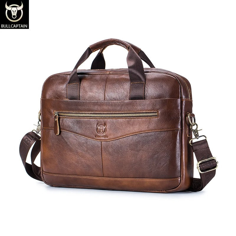 Sacoche homme avec poche extérieure pour ordinateur portable - Vintage Braun