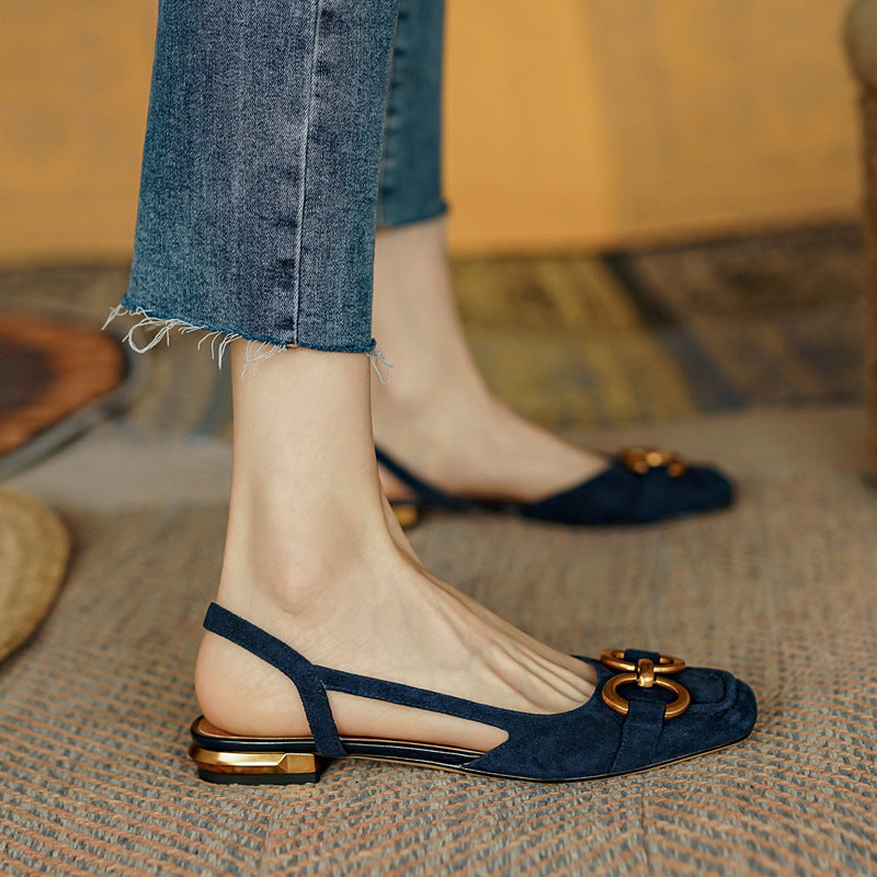 Slingbacks Femme Cuir Daim Bout Rond Talon Bas