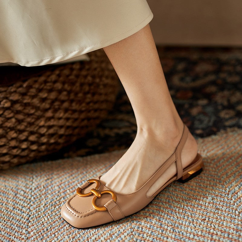 Slingbacks femme en cuir bout rond talon bas