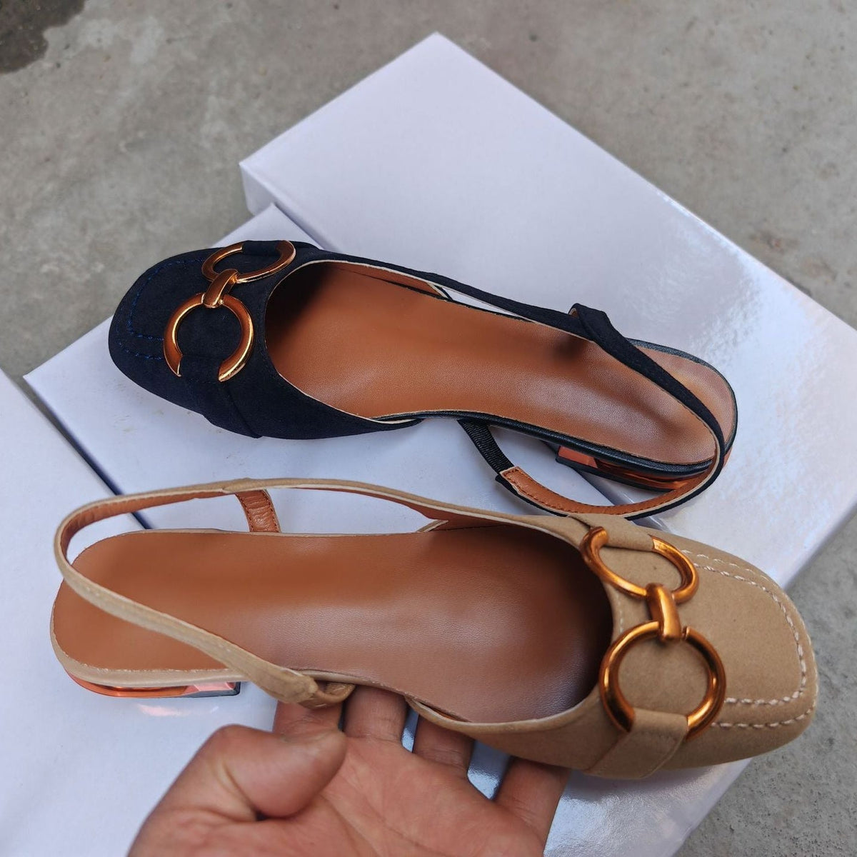 Slingbacks femme en cuir bout rond talon bas