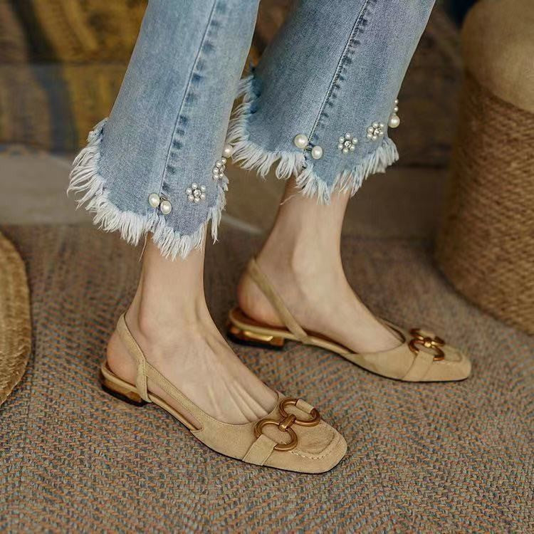 Slingbacks femme en cuir bout rond talon bas