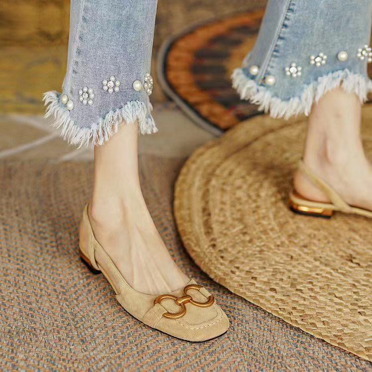 Slingbacks femme en cuir bout rond talon bas