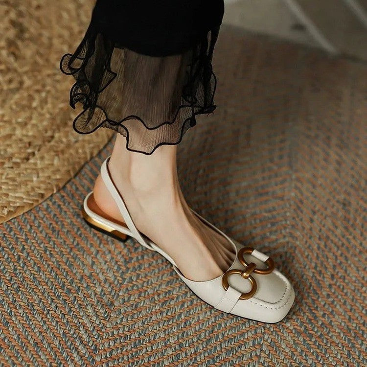 Slingbacks femme en cuir bout rond talon bas